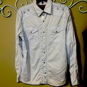 Buckle Black Athletic Fit Snap Button Long Sleeve Blue Shirt S Casual